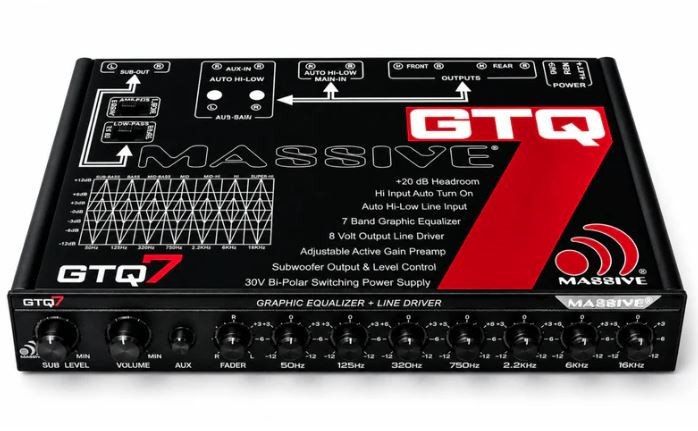 MASSIVE AUDIO GTQ7 7-BAND HALF-DIN GRAPHIC EQ w/ SUBWOOFER CONTROL & LINE DRIVER