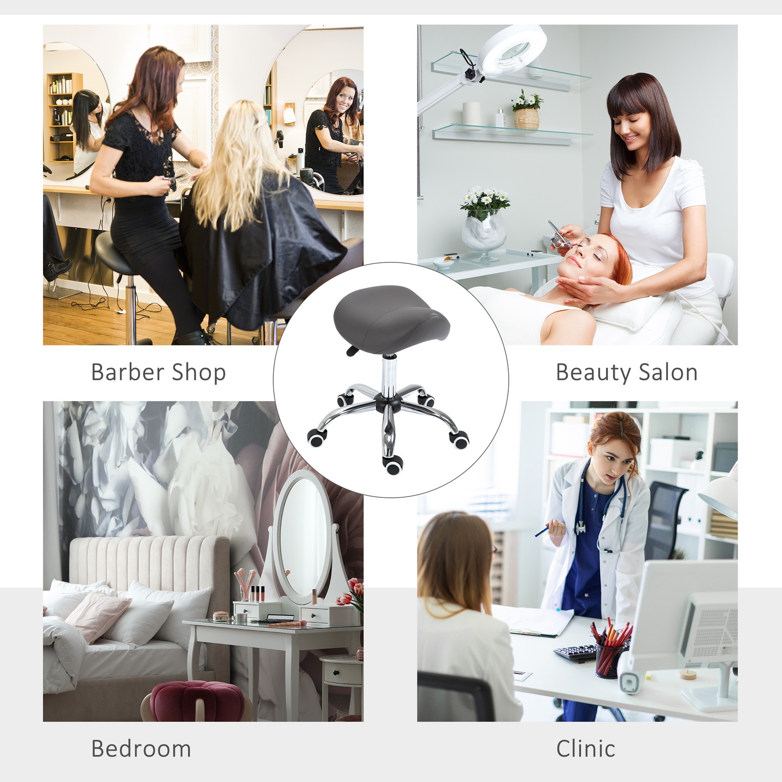 Rolling Saddle Stool Ergonomic PU Leather Height Adjustable Hydraulic Spa Chair