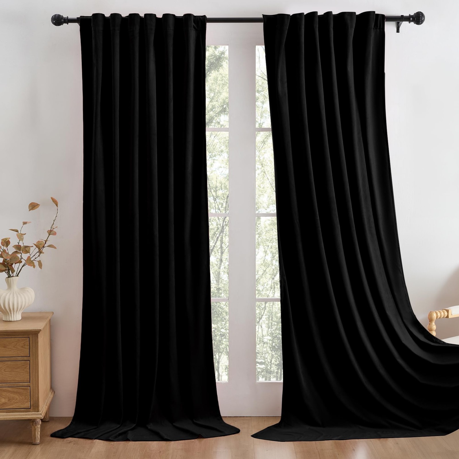 Manyshofu Black Velvet Curtains, 2 Panels Blackout 52x96 | Luxurious Velvet F...