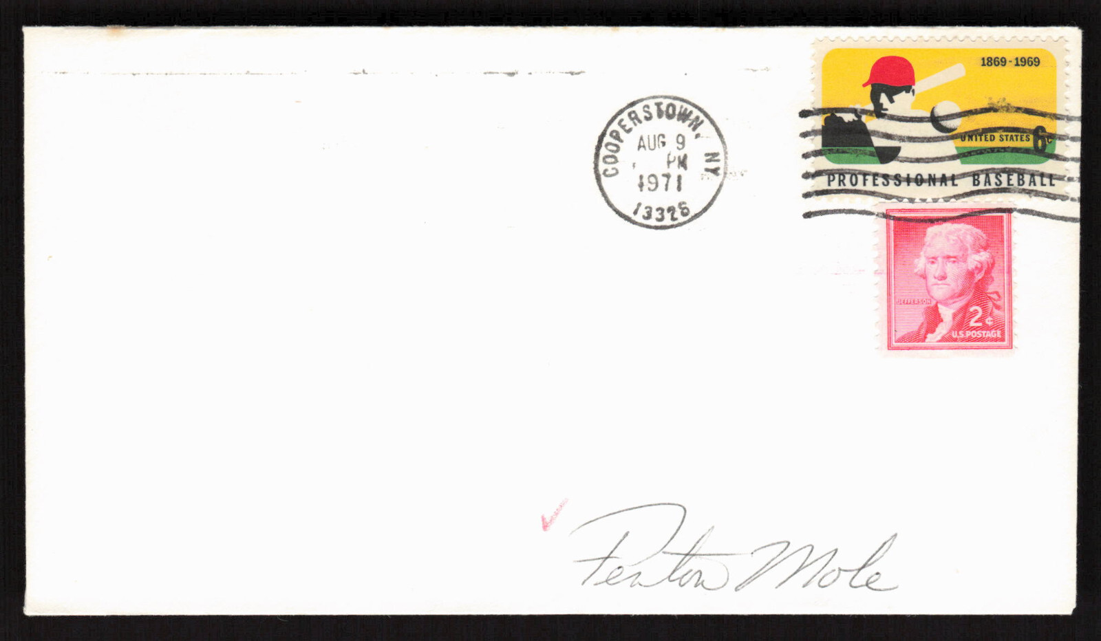 Fenton Mole Signed Baseball Postal Envelope New York Yankees Autograph Auto