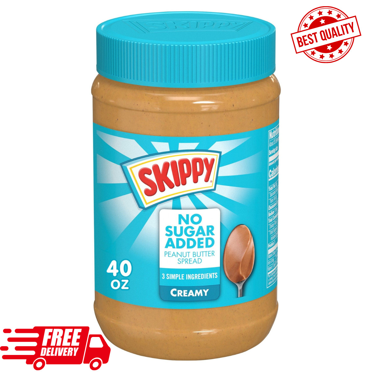 Skippy No Sugar Added Creamy Peanut Butter 40oz Jar Smooth Spread Fresh