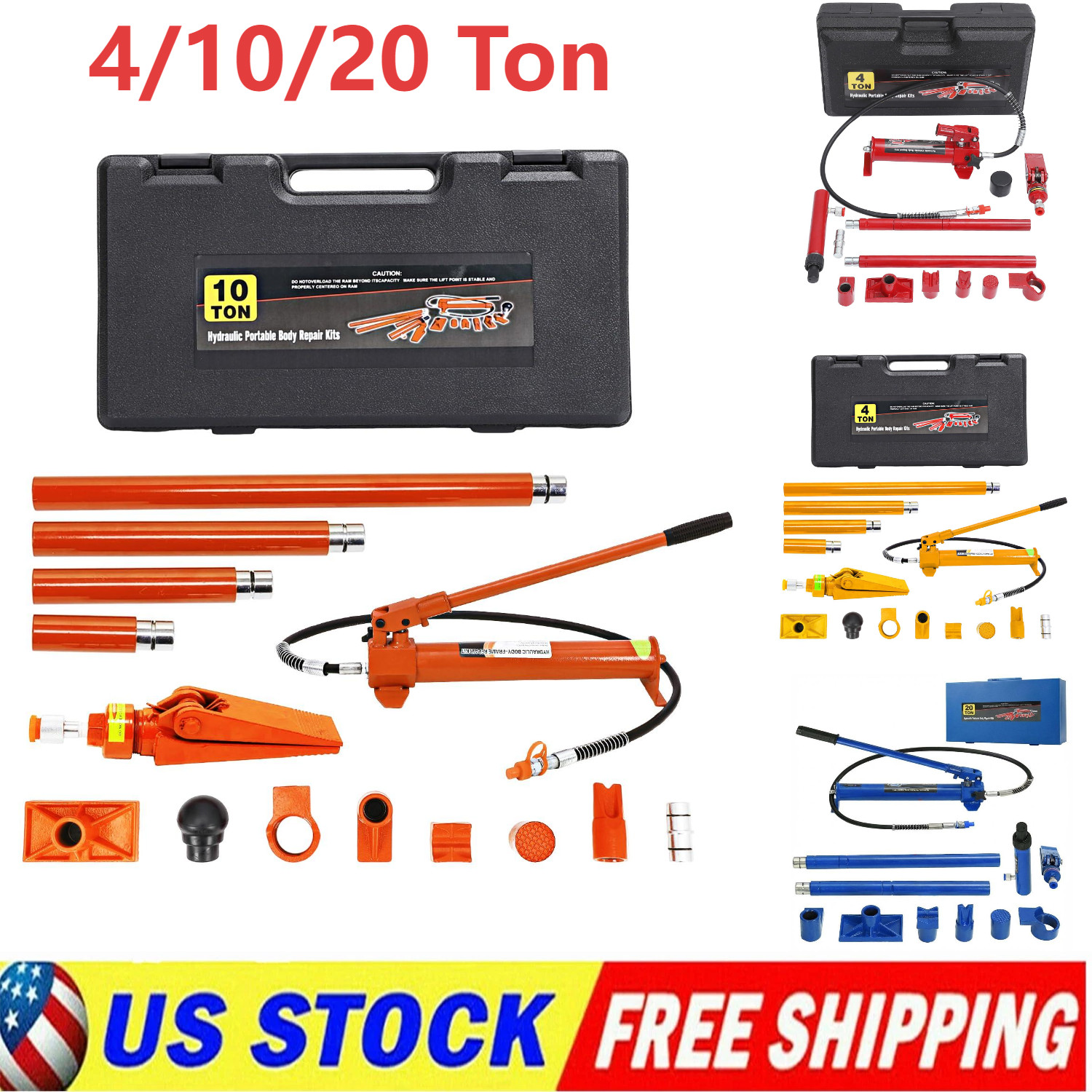 ✨4/10/20 Ton Hydraulic Porta Power Jack Air Pump Lift Ram Body Frame Kit 4 Color