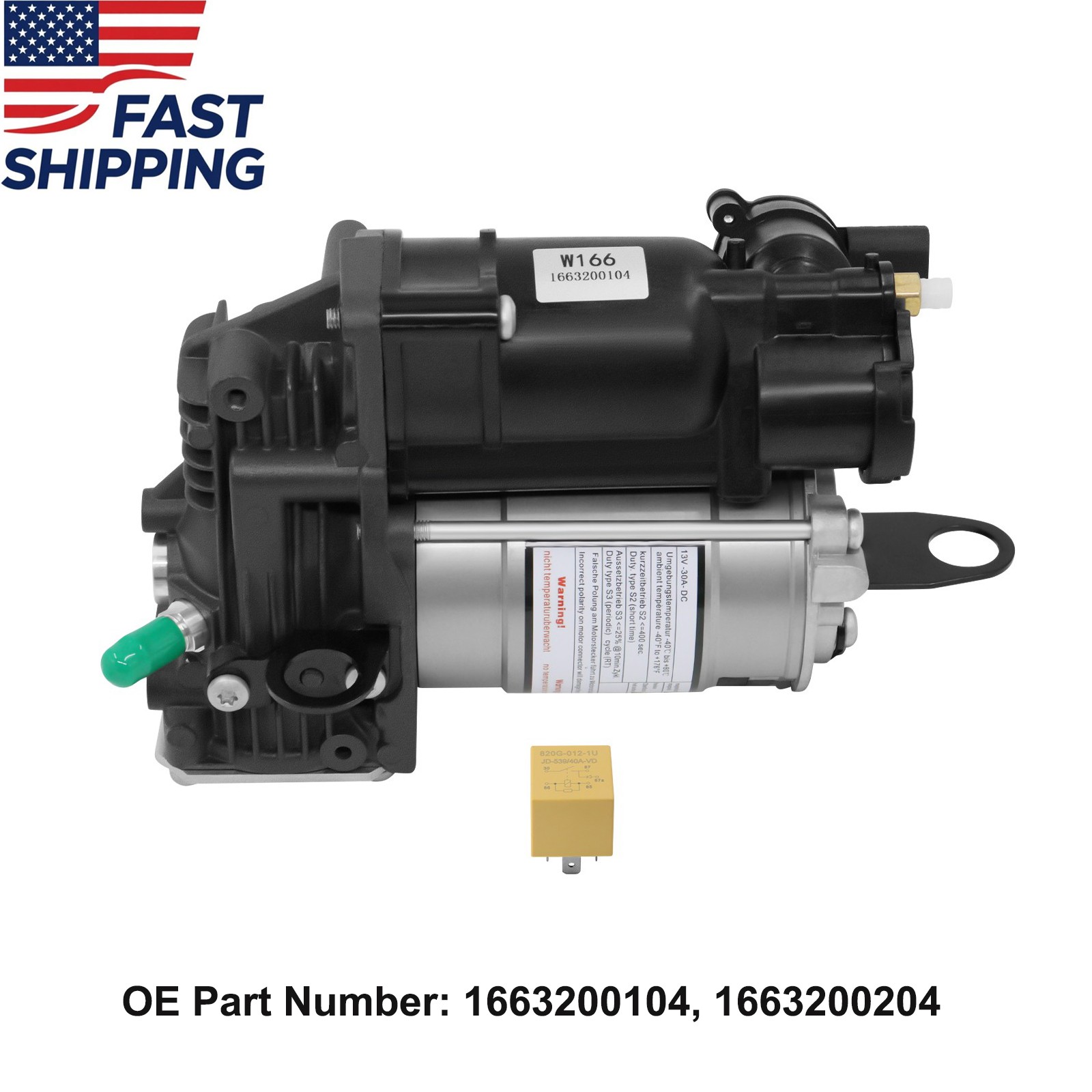 Air Suspension Compressor Pump W/ Relay For Mercedes-Benz GL350 GL450 1663200104