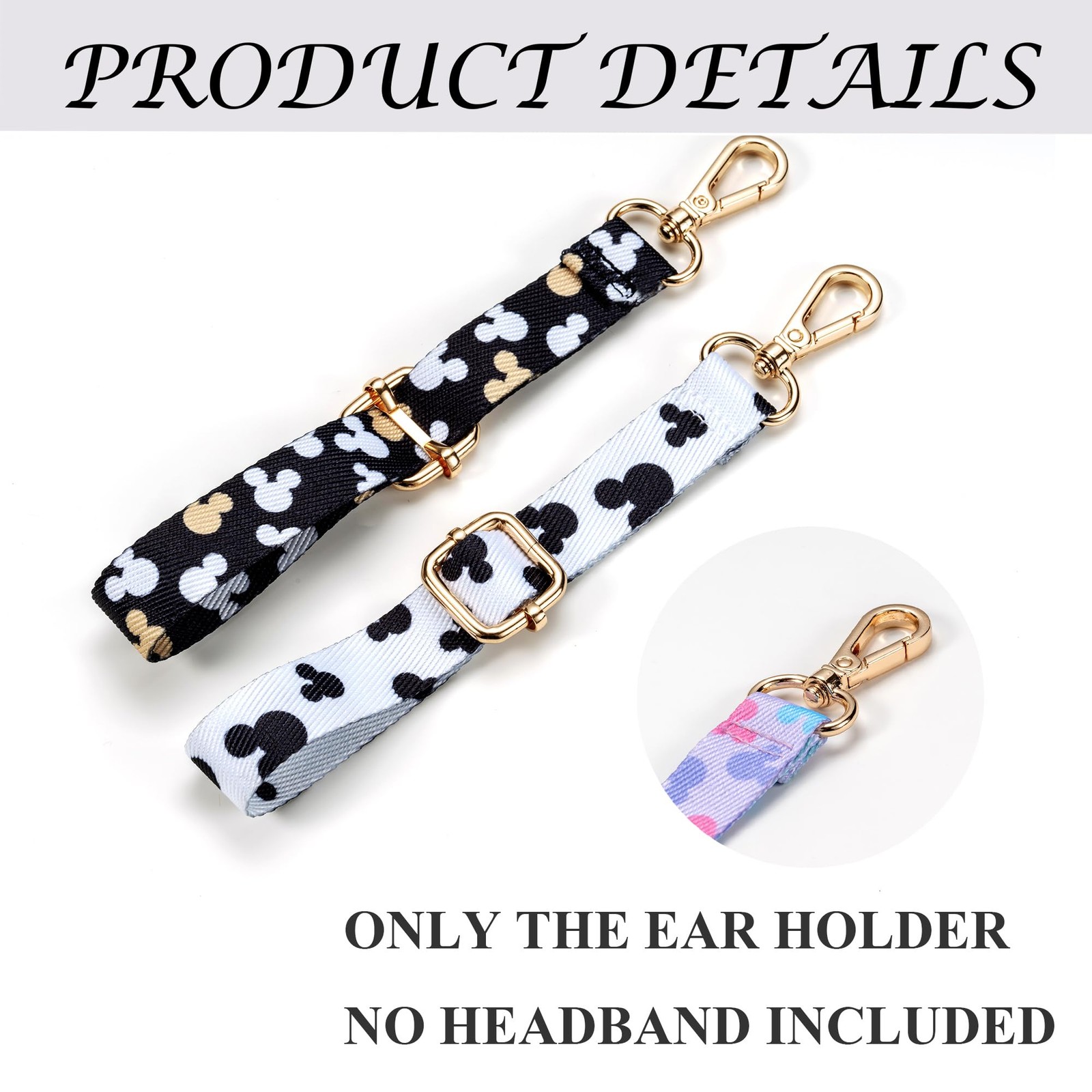 EQVYG 3PCS Mouse Ear Holder for Backpack Theme Park Trip 3 PCS, White Black