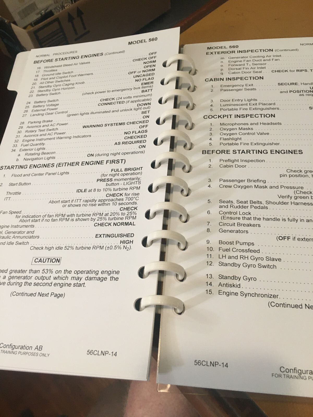 Cessna Citation V, Model 560 Pilot's Normal Procedures Checklist