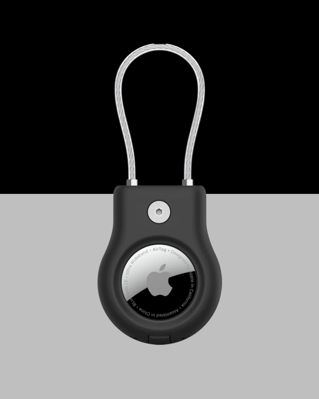Apple AirTag Secure Holder with Wire Cable Scratch-Resistant Keychain Black