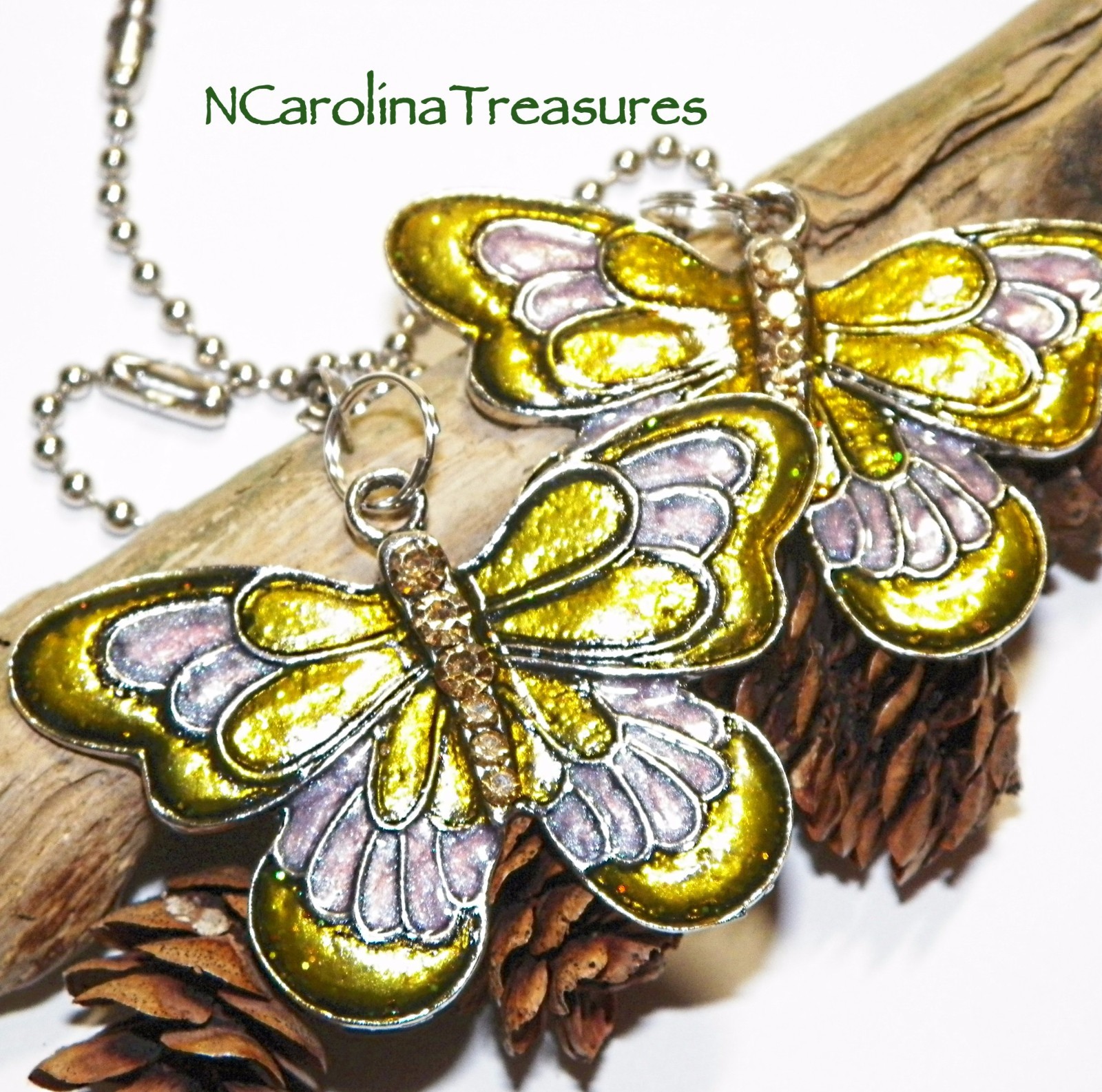 BUTTERFLIES BUTTERFLY SILVER GOLD PURPLE CEILING FAN LIGHT SWITCH PULL LARGE PR