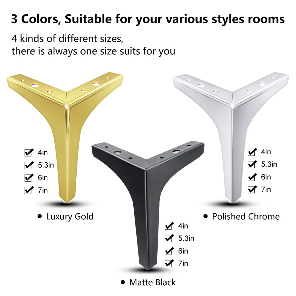Metal Furniture Legs 7 Inch, Chrome Polished Silver Sofa Legs Set of 4, Modern S