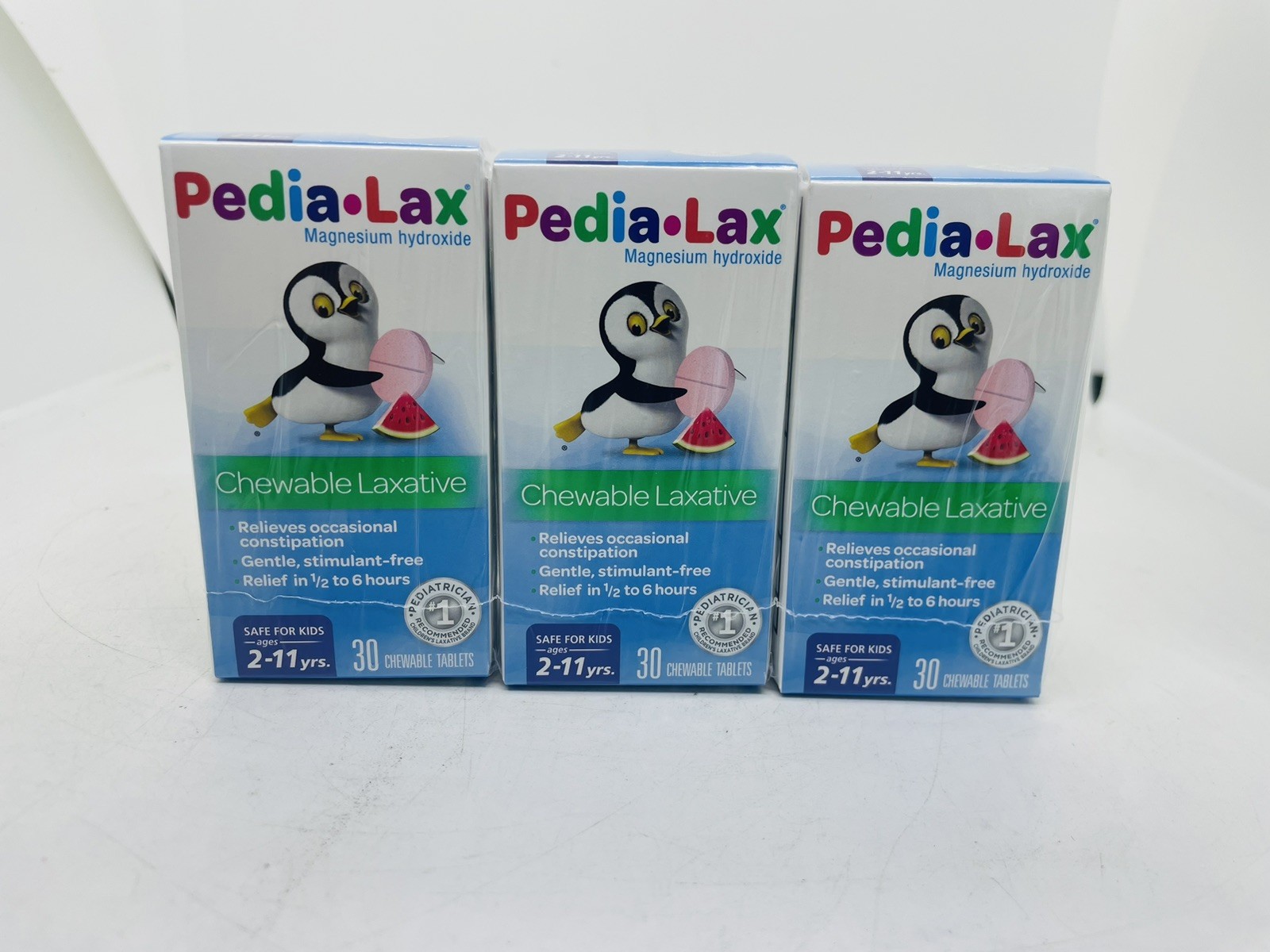 3 x Pedia Lax Laxative Chewable Tablets Watermelon Flavor 30CT EACH - BRAND NEW