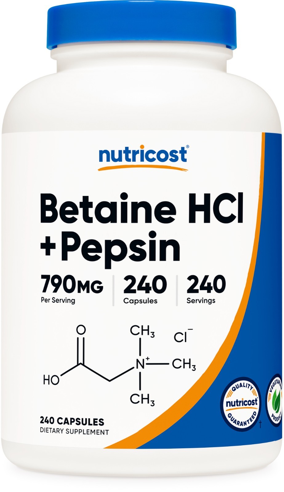 Nutricost Betaine HCl + Pepsin 790mg, 240 Capsules - Vegan & Non-GMO
