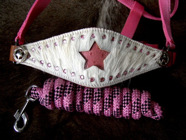 Horse Noseband Tack Bronc Leather HALTER Tiedown Lead Rope  28011