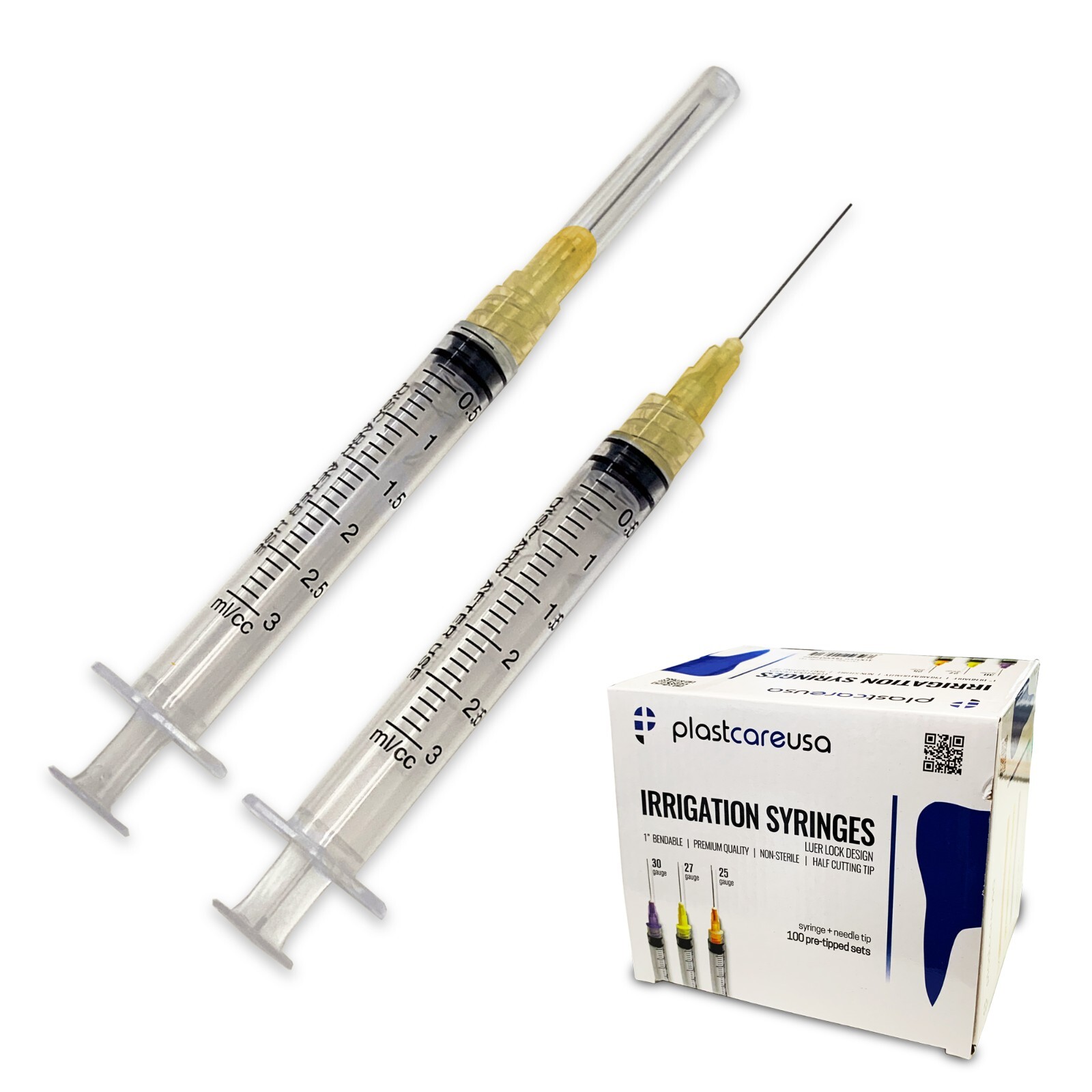 Dental Irrigation Syringes & Blunt Tips, 3 cc 25 Gauge - Orange (Box of 100)