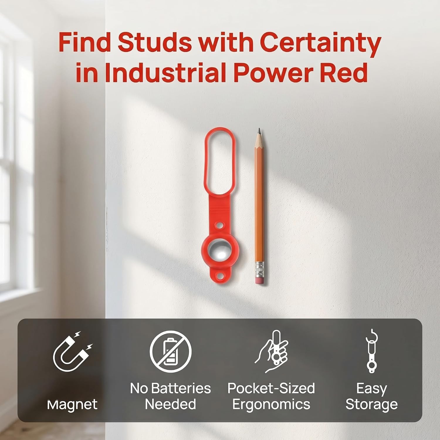 Magnetic Stud Finder, 27 LBS Pull Power Battery-Free Wall Stud Scanner, Detec...