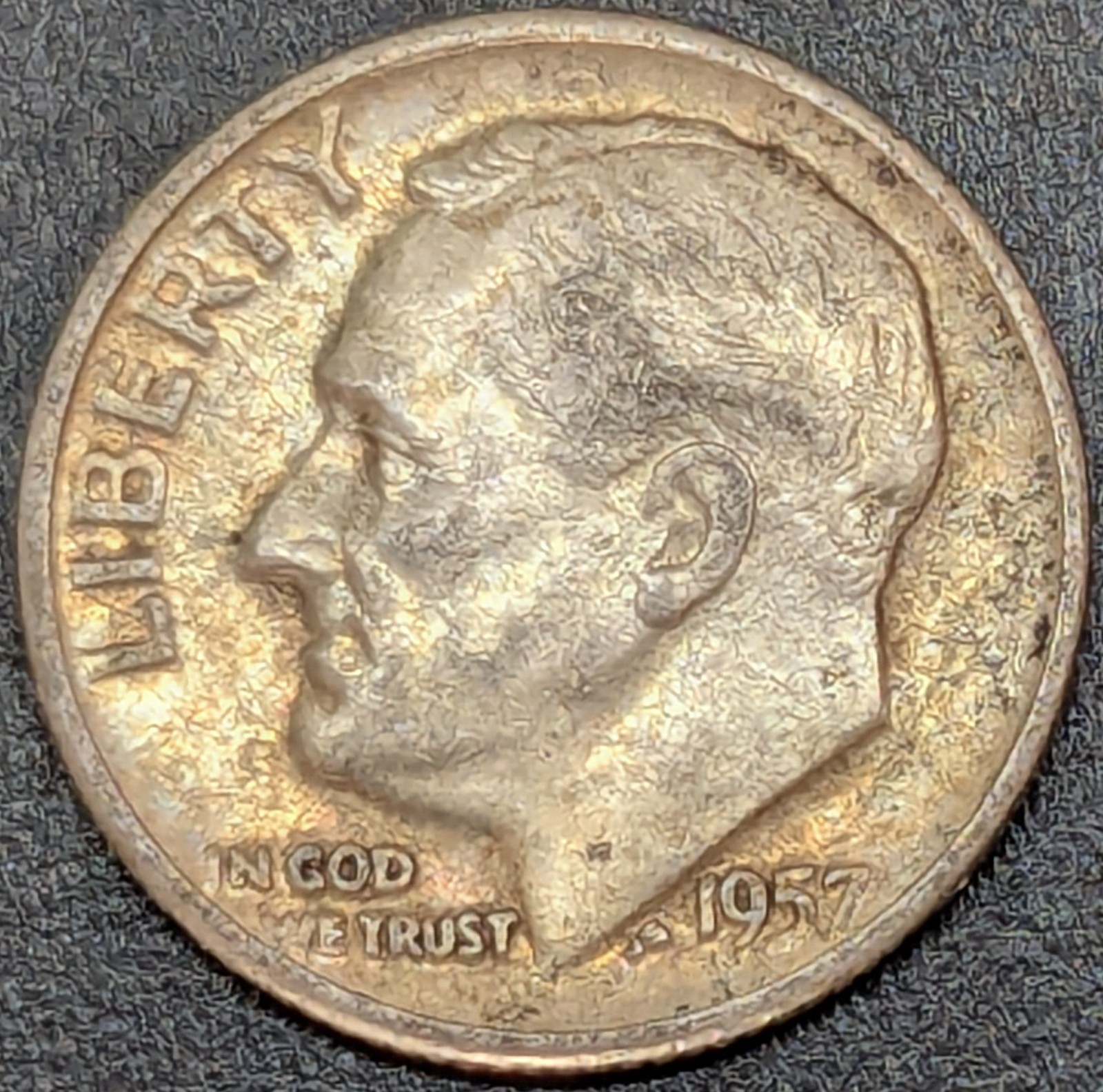 1957-D Roosevelt Dime 90% Silver US Mint Denver Fine Circulated Free Shipping 1A