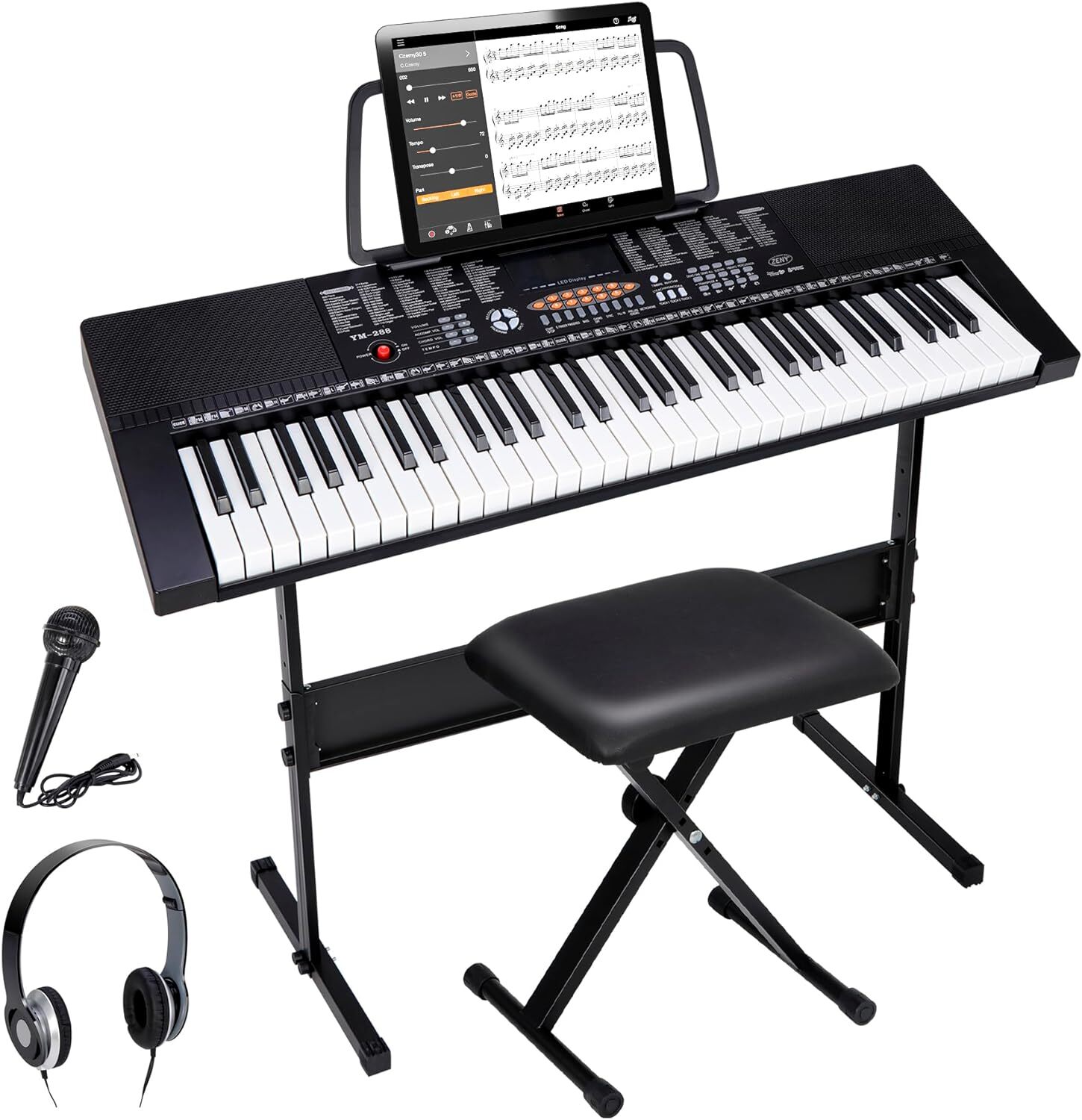 61 Key Portable Electronic Keyboard Piano Set with Stool Headphones Mic Stand