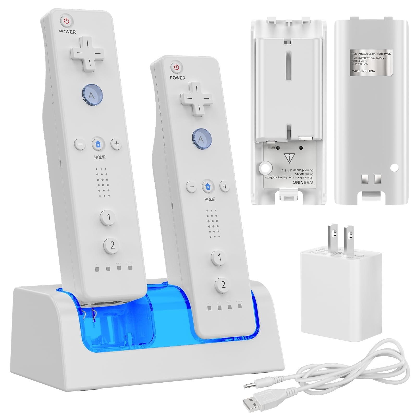 Remote Controller Charger for Wii/Wii U with 2 Pack 2800mAh Rechargeable Battery