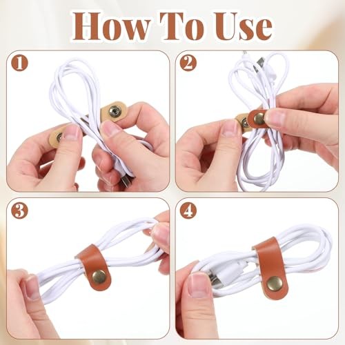 JJUNW 20Pcs Leather Cable Strap, USB Headphone Strap, Leather Cord 7cm