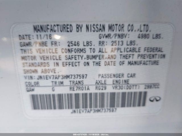 DASH WIRE HARNESS OEM 2016 INFINITI Q50 240106HE4C