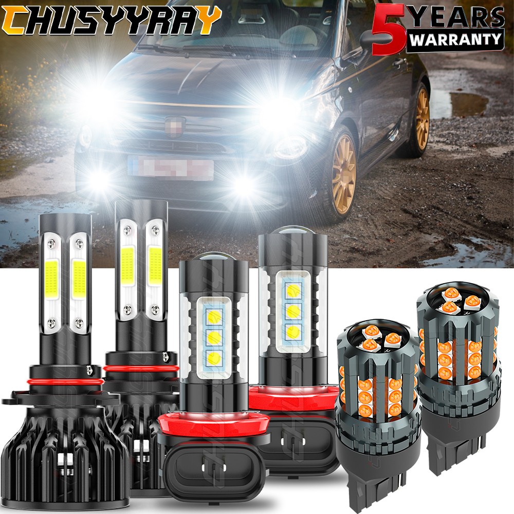 For Fiat 500 2012-2019 Combo LED Headlight + Fog Light + DRL Light Bulbs
