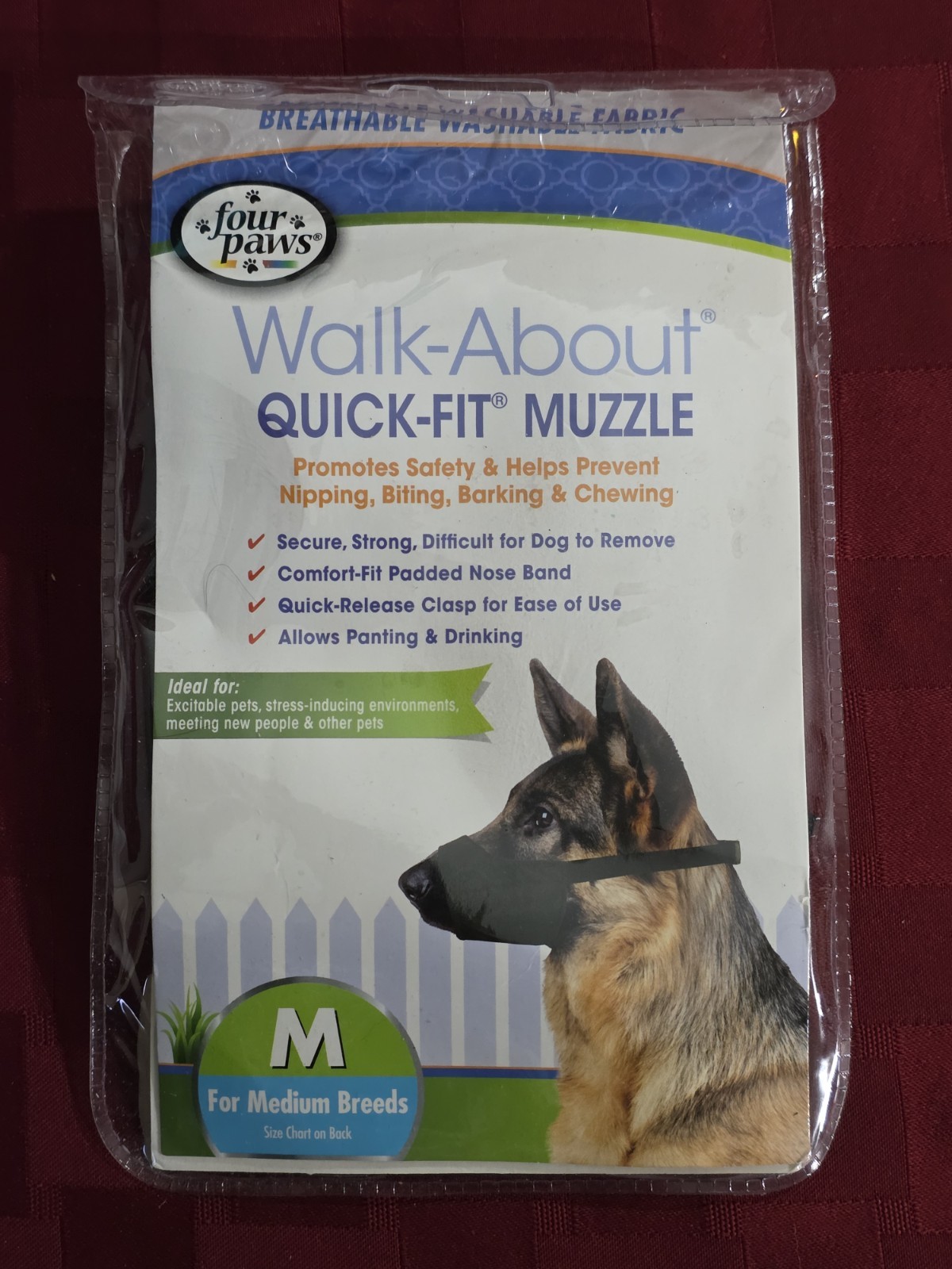Four Paws Walk-About Quick-Fit Dog Muzzle For Medium Breeds Breathable Washable
