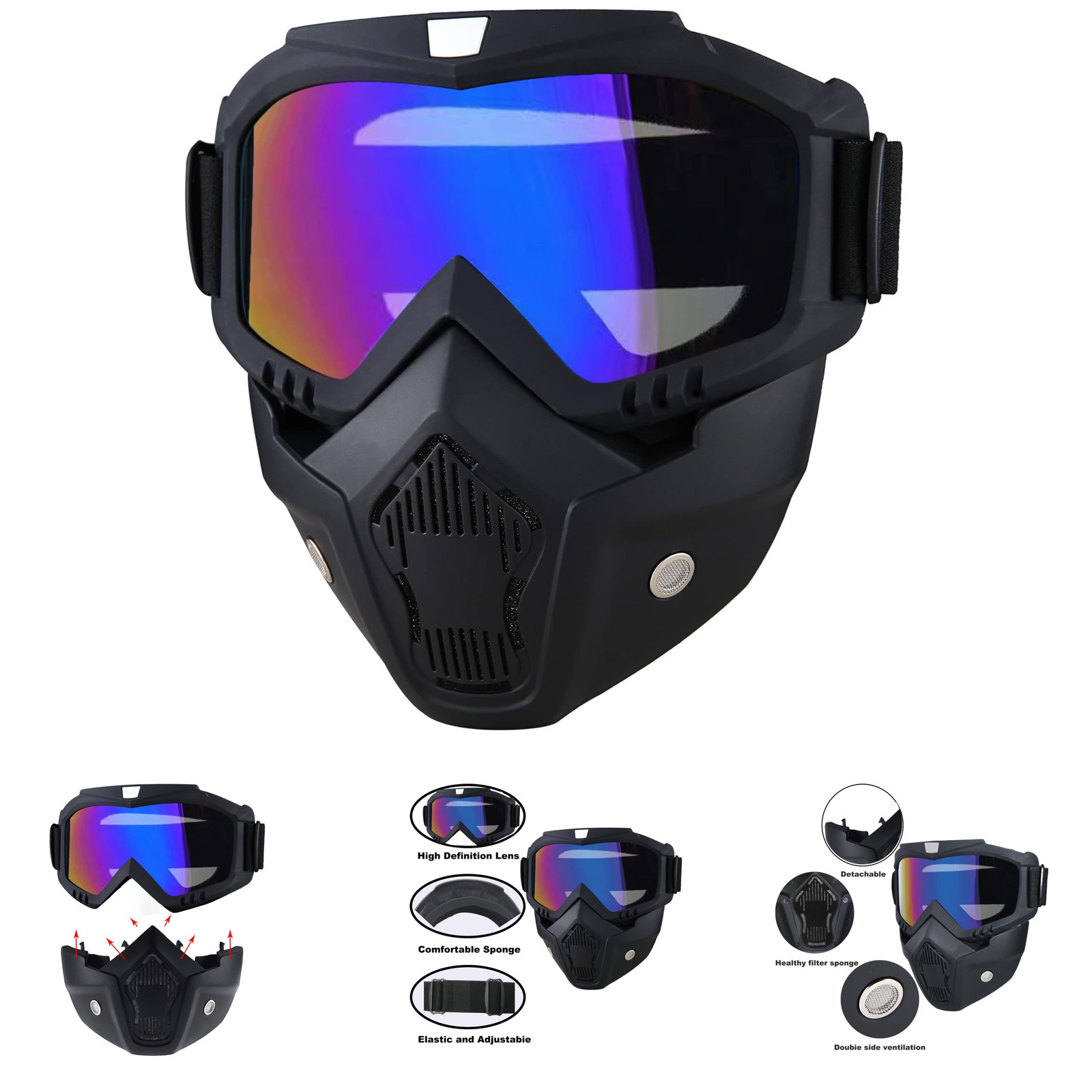 Paintball Mask Anti Fog Full Face Mask Ski Goggles Detachable Adjustable