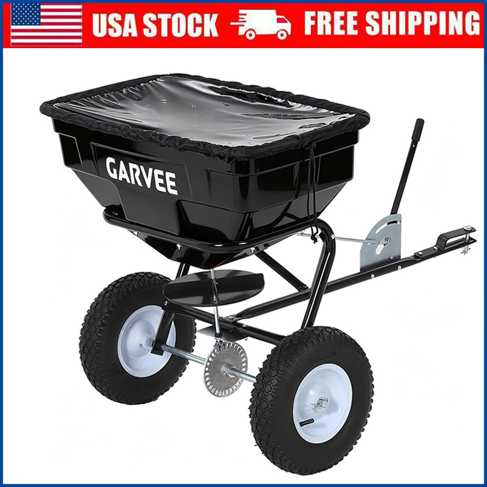 130 LBS Capacity Tow Behind Broadcast Spreader w/ Universal Hitch & Hopper Cover