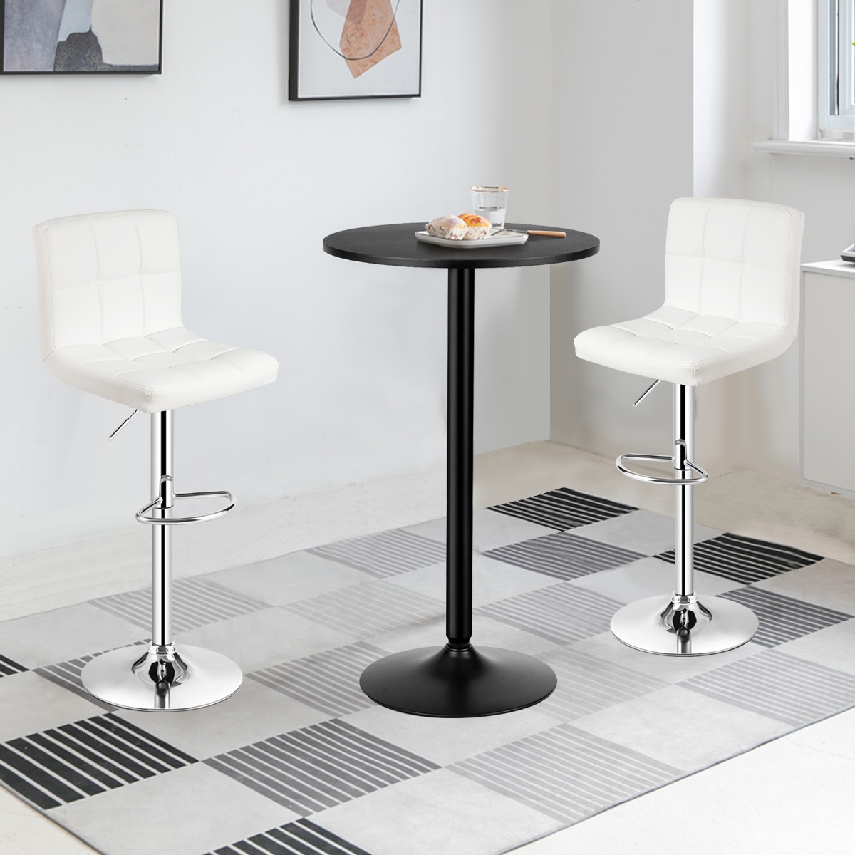 Costway 3PCS Pub Table Set 24" Round Bar Table & 2 Adjustable Bar Stools White