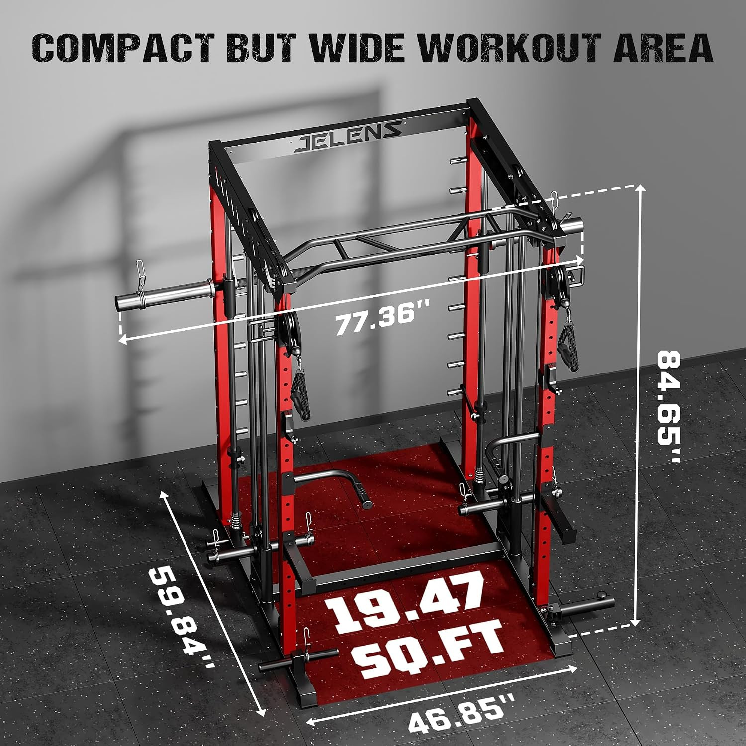JELENS M21 Smith Machine, Multi-Function Power Cage with Dual Pulley Cable Cross