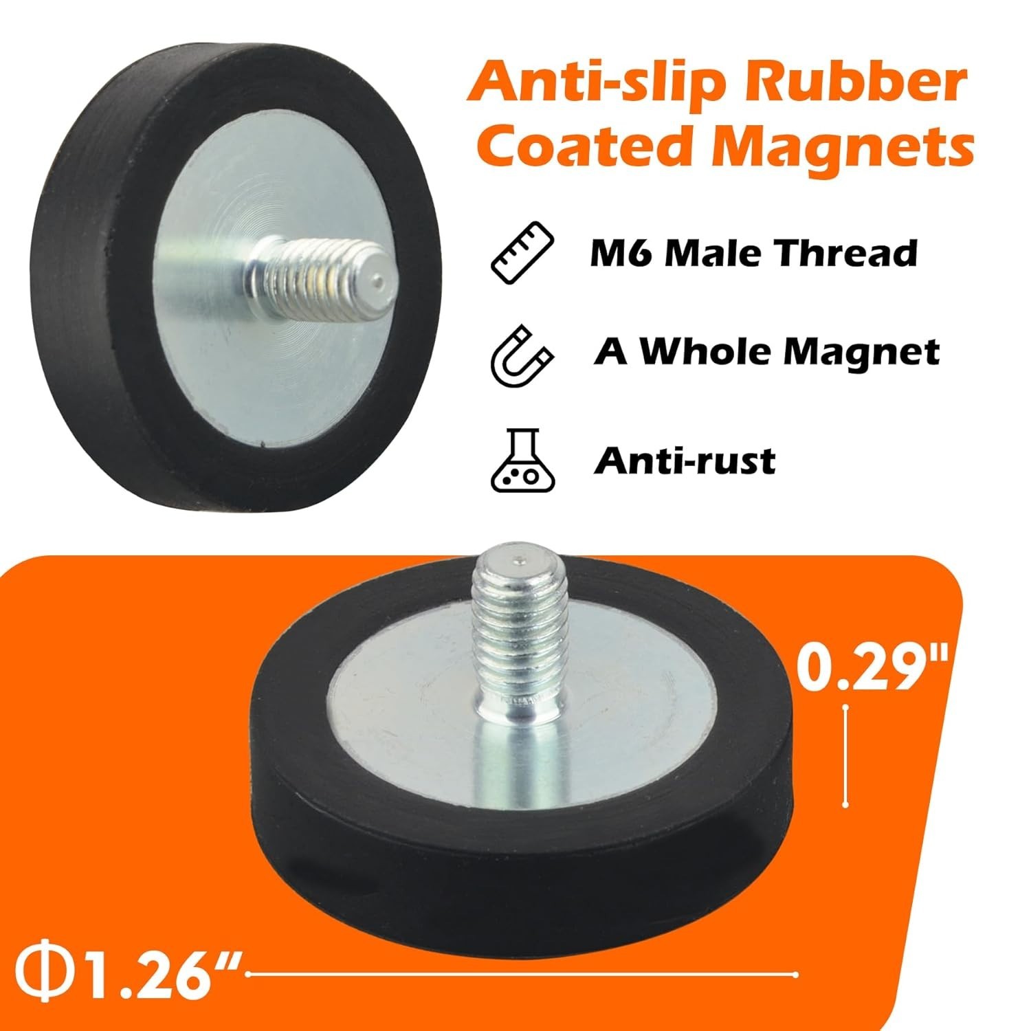 40lb Rubber Coated Neodymium Magnets, 4PCS