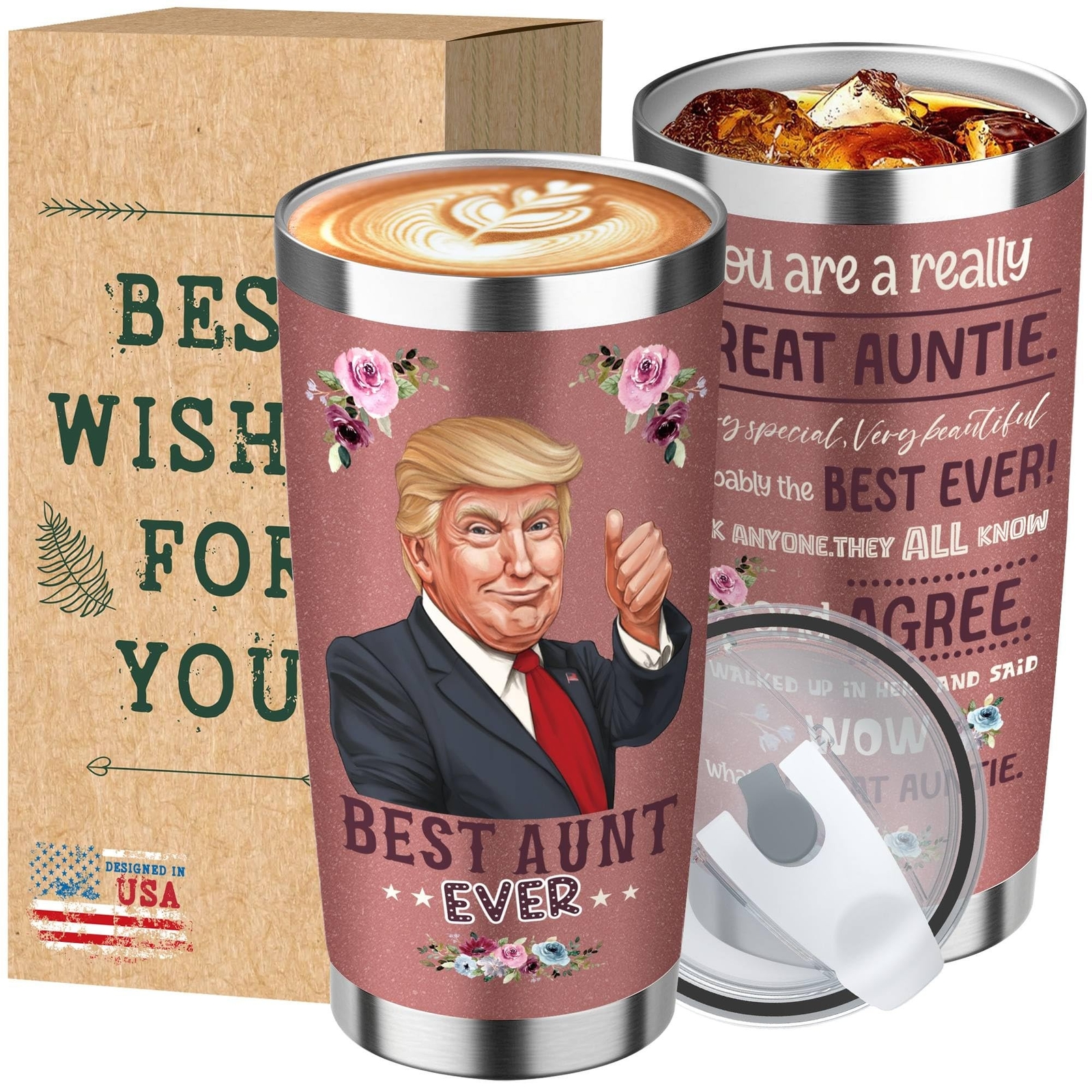 Trump Gifts for Aunt - 20 oz Aunt Trump Tumbler, Trump Merchandise, Trump Cof...
