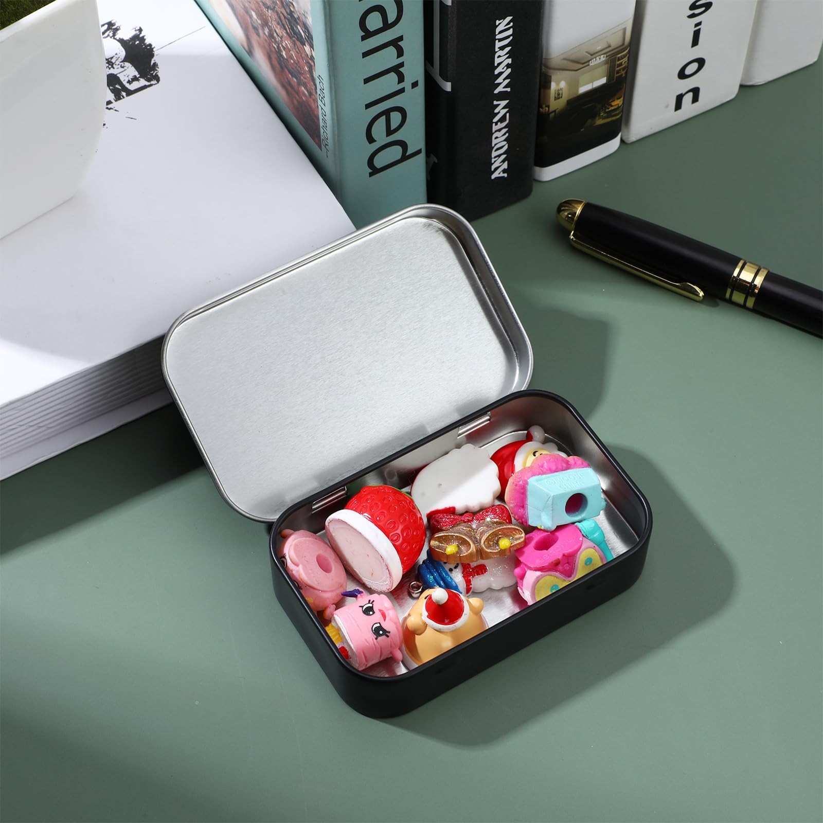 Ouligay Black Metal Rectangular Empty Hinged Tins Metal Tin Box Small Tins wi...