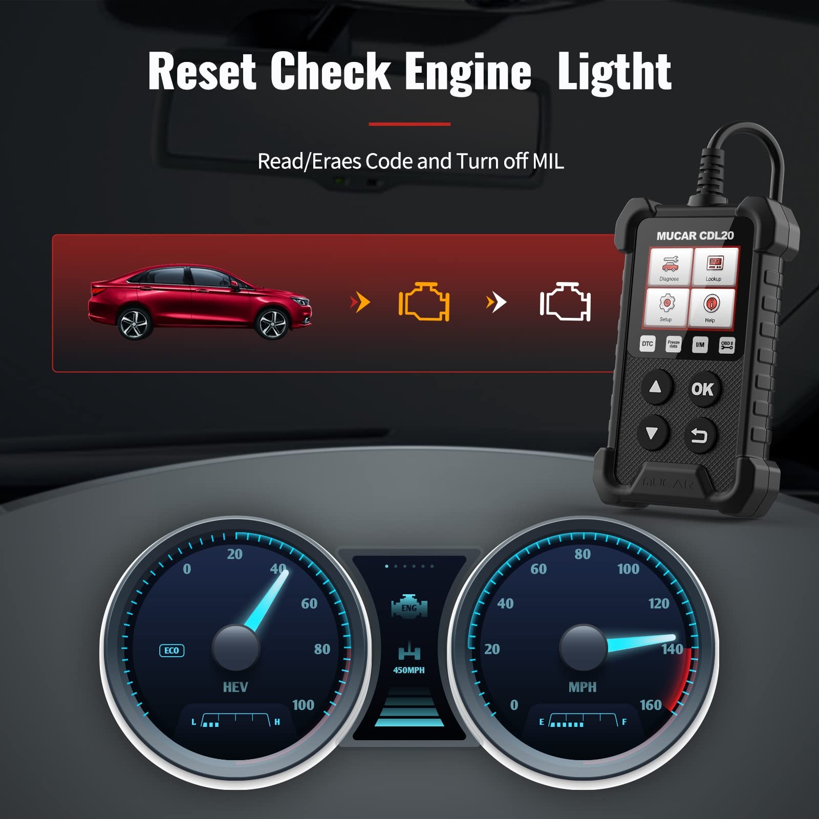 MUCAR CDL20 OBD2 Diagnostic Code Reader Tool 10 COMPLETE OBD2 FUNCTION MODES