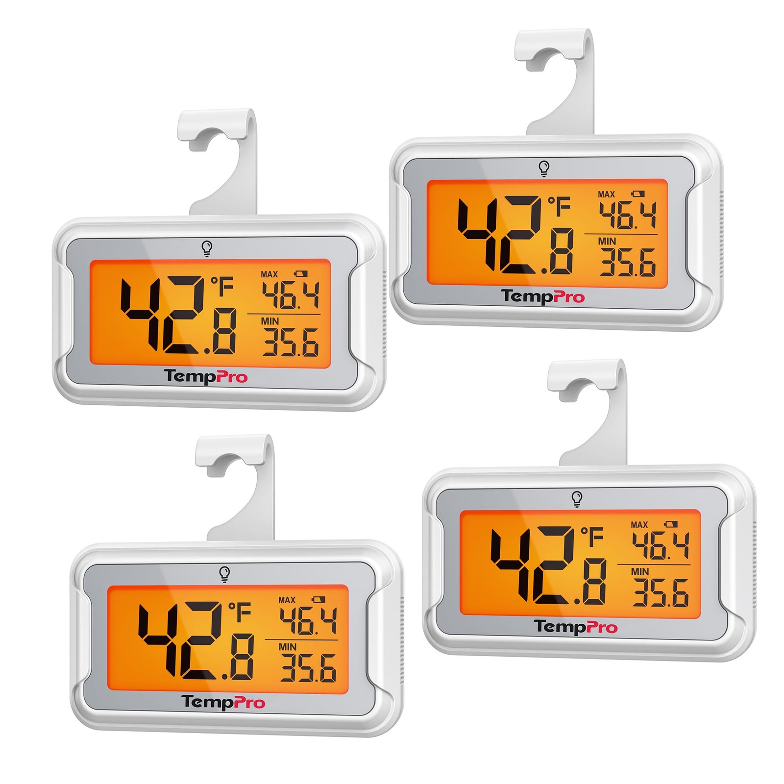 Digital Refrigerator Thermometer 4 Pack Backlit LCD Waterproof Freezer Fridge