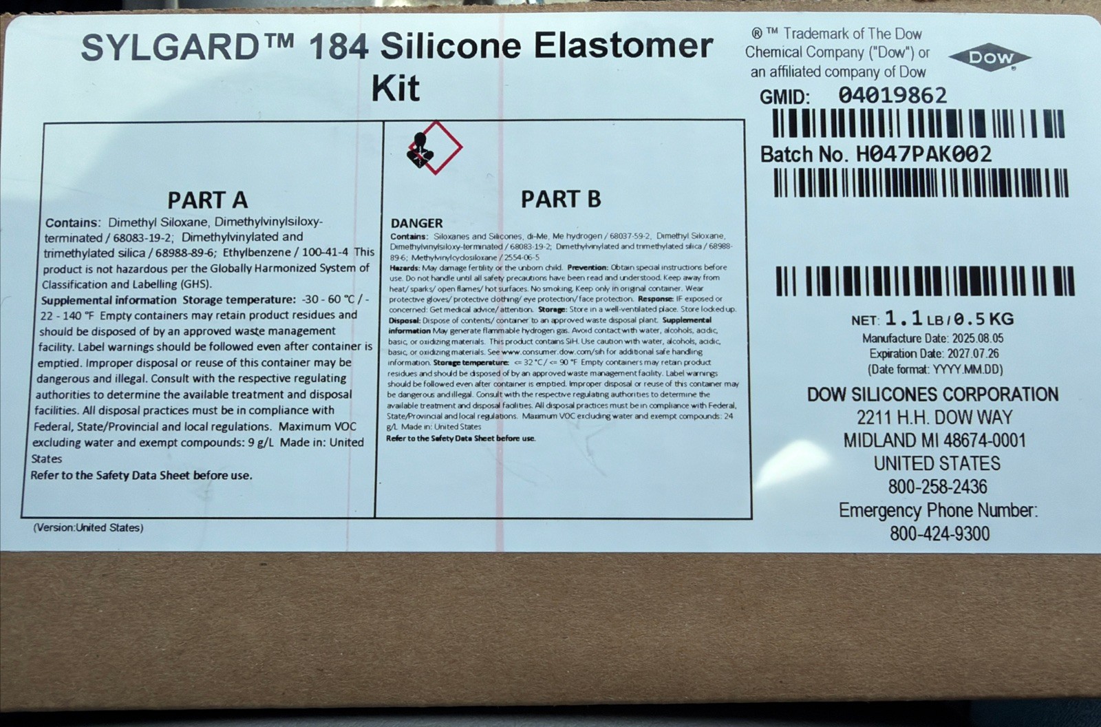 Dow Corning SYLGARD 184 Solar Panel Silicone Encapsulant 0.5KG Kit IN STOCK