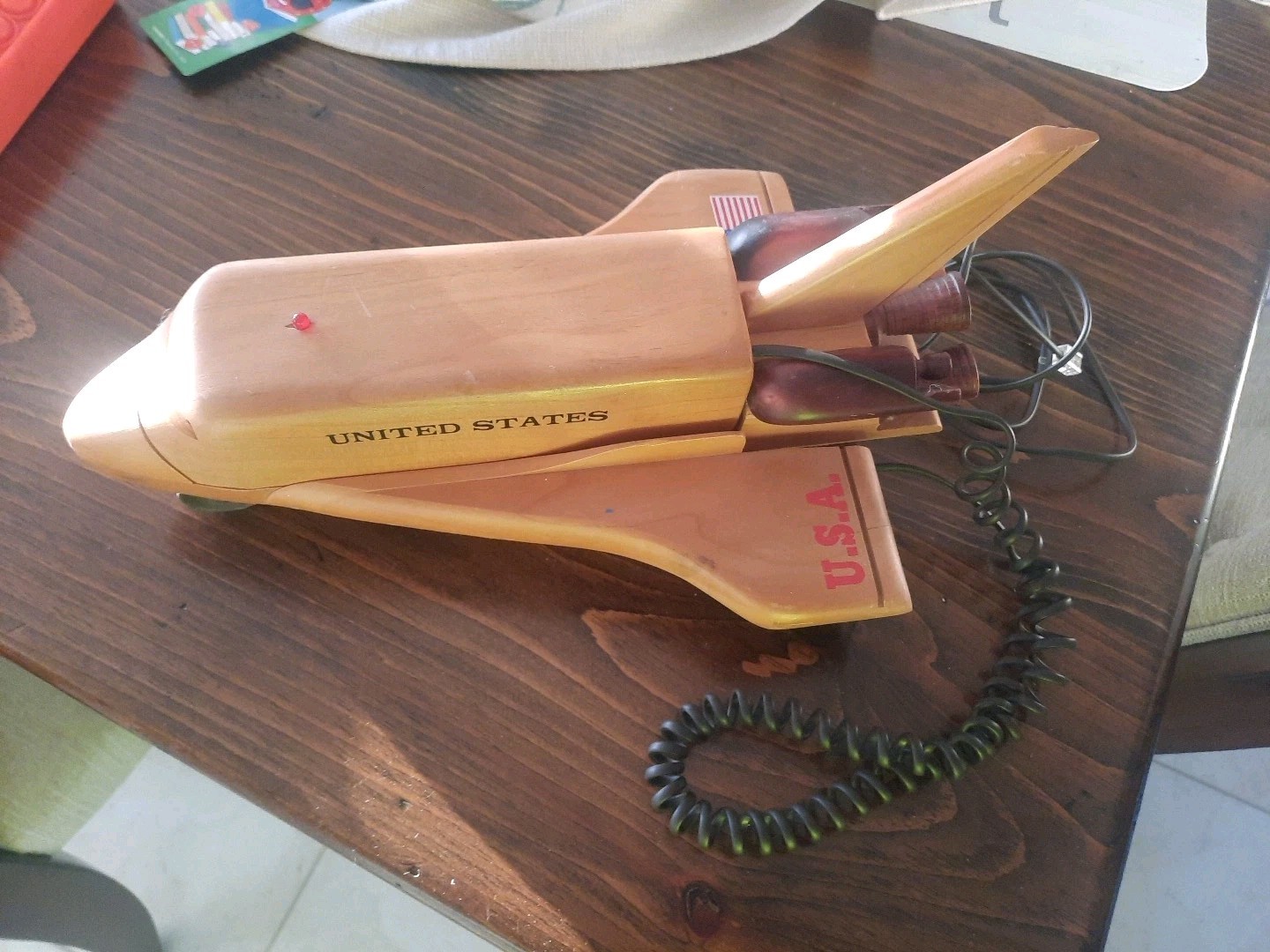 Handcrafted Wooden USA United States Space Shuttle Telephone