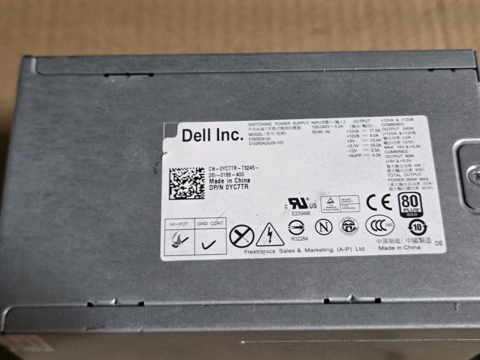 Dell 265w Power Supply Optiplex 390 790 990 3010 MT 0053N4 0YC7TR 09D9T1 0D3D1C