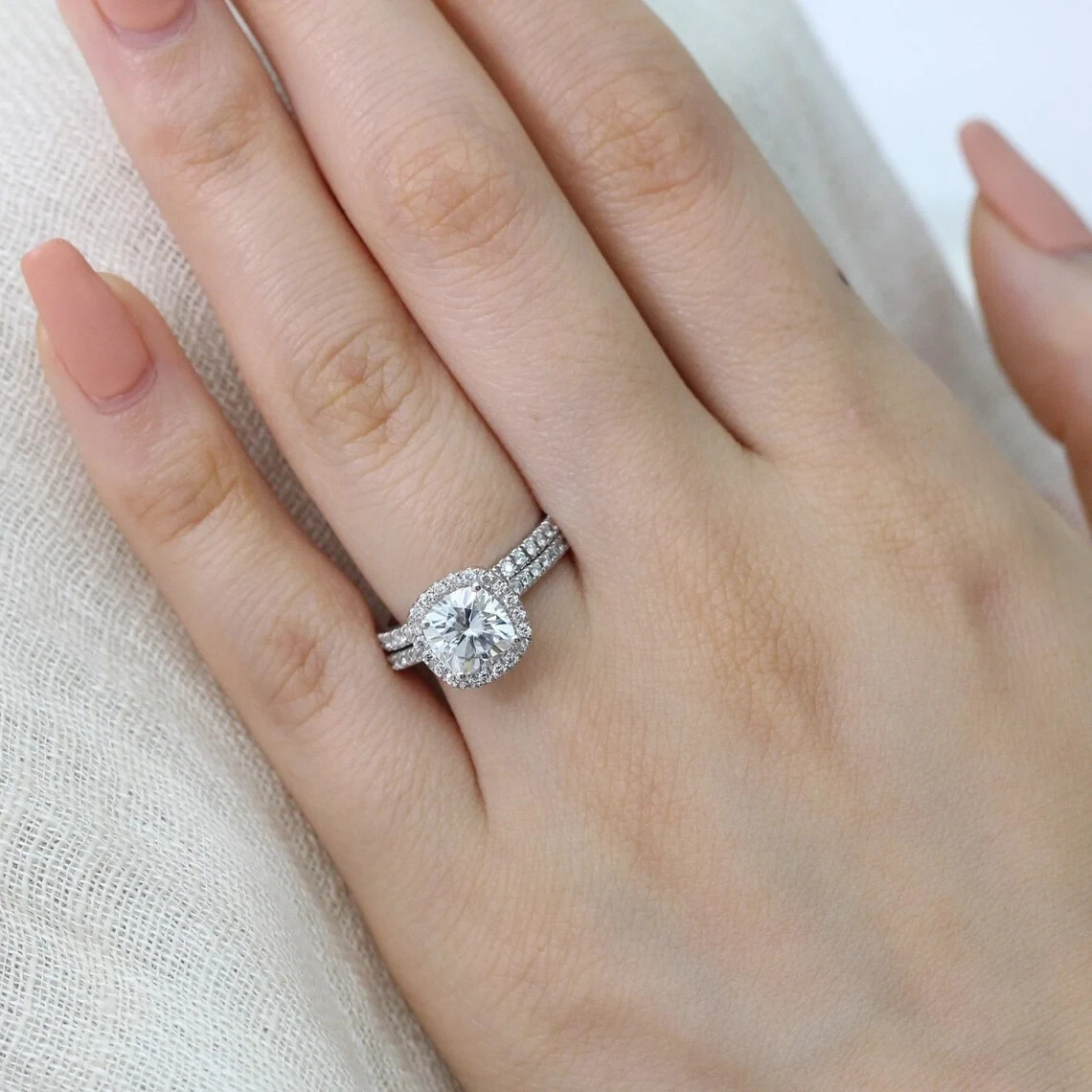 3.10 Ct Cushion Cut Lab-Created Diamond Wedding Ring Set 925 Sterling Silver