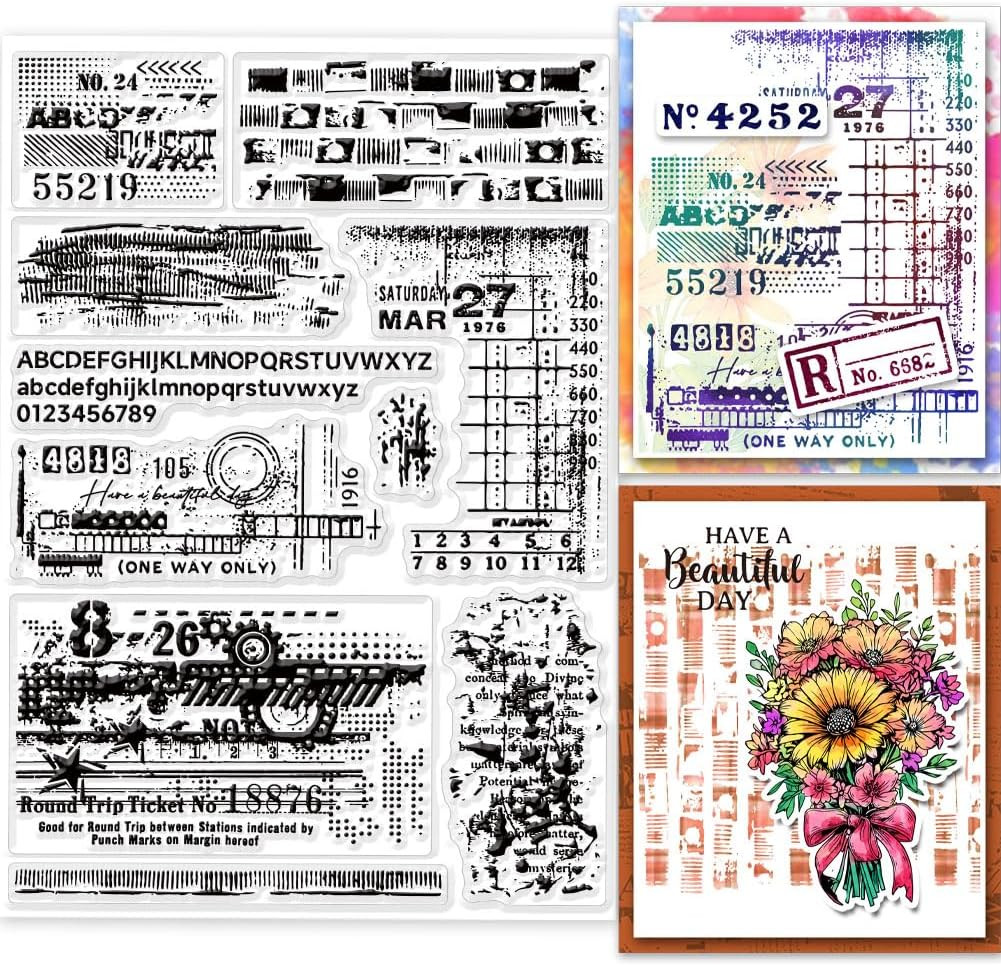 Vintage Background Clear Stamps for Cards Making Retro Text Background Clear Sta