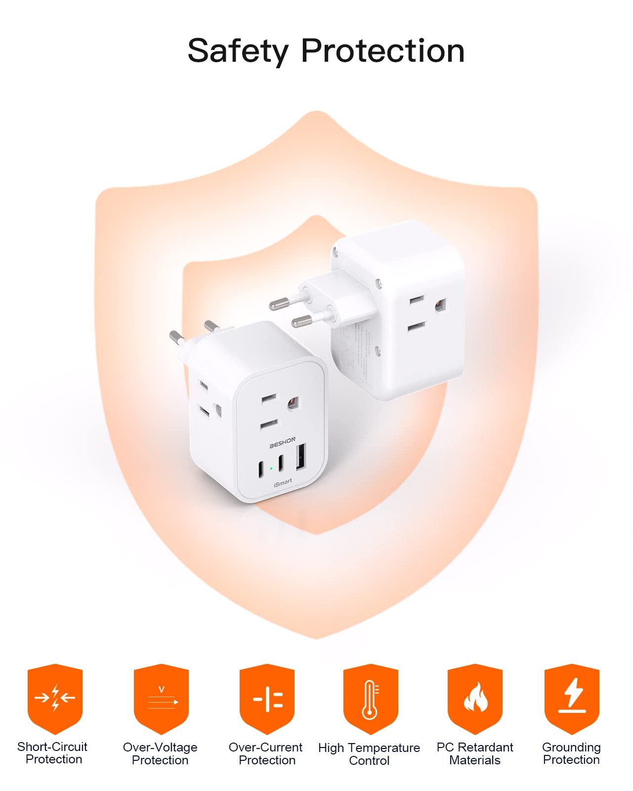 【2-Pack】 European Travel Plug Adapter, BESHON International Power Plug Adapte...