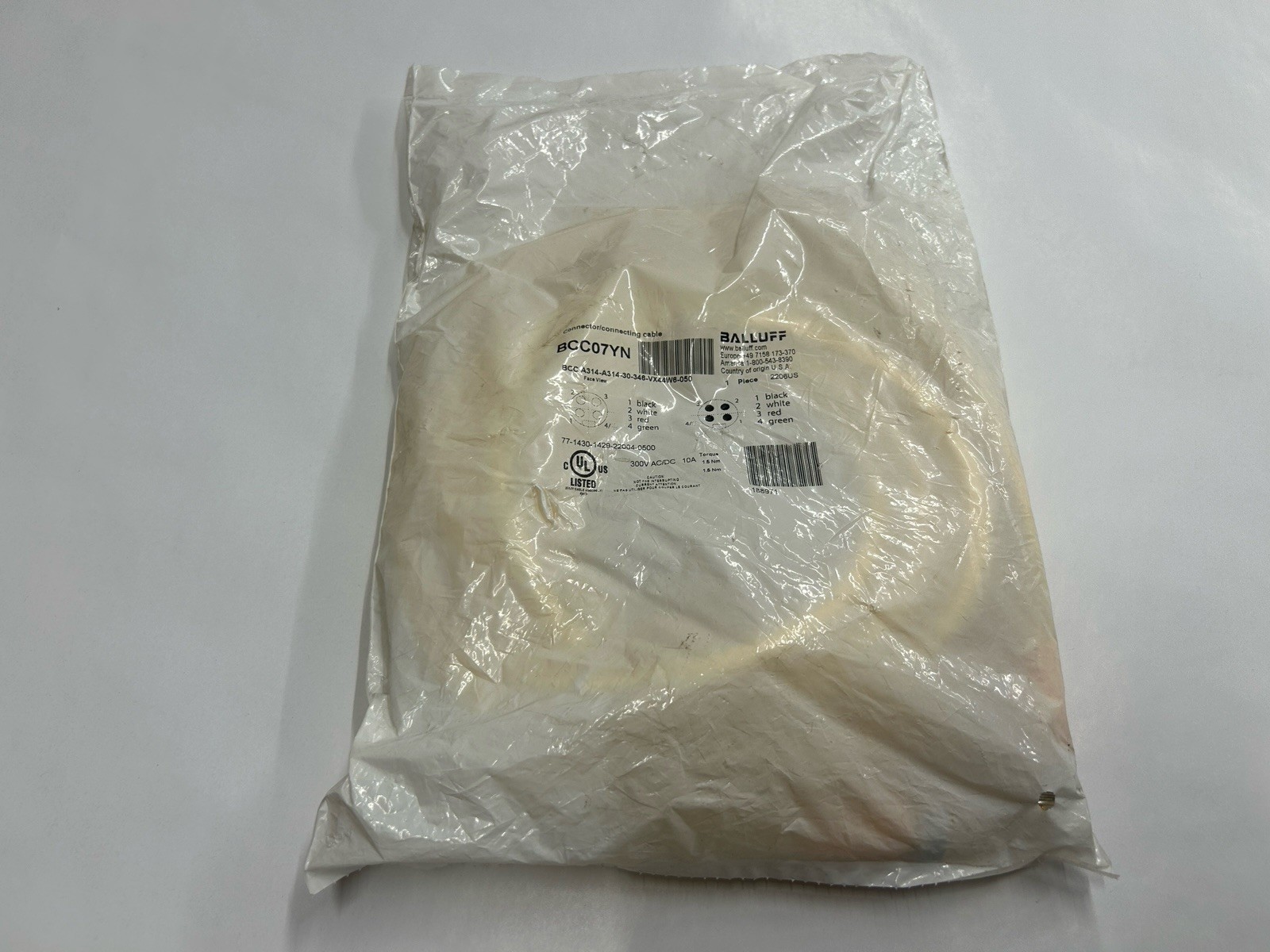 Balluff BCC07YN, BCC A314-A314-30-346-VX44W6-050 Automation Cable Connector NEW