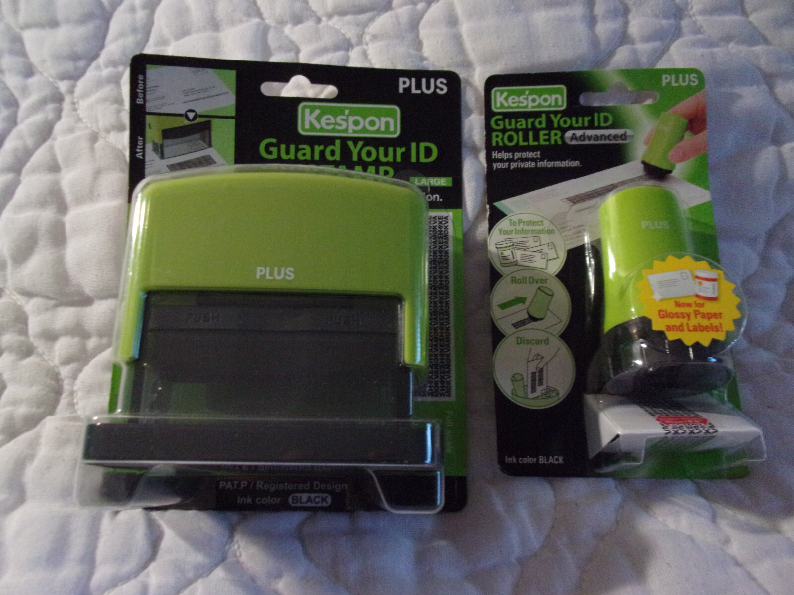 KESPON PLUS GUARD YOUR ID STAMP LARGE + ROLLER ADVANCED NEW LOT BLACK INK DESIGN