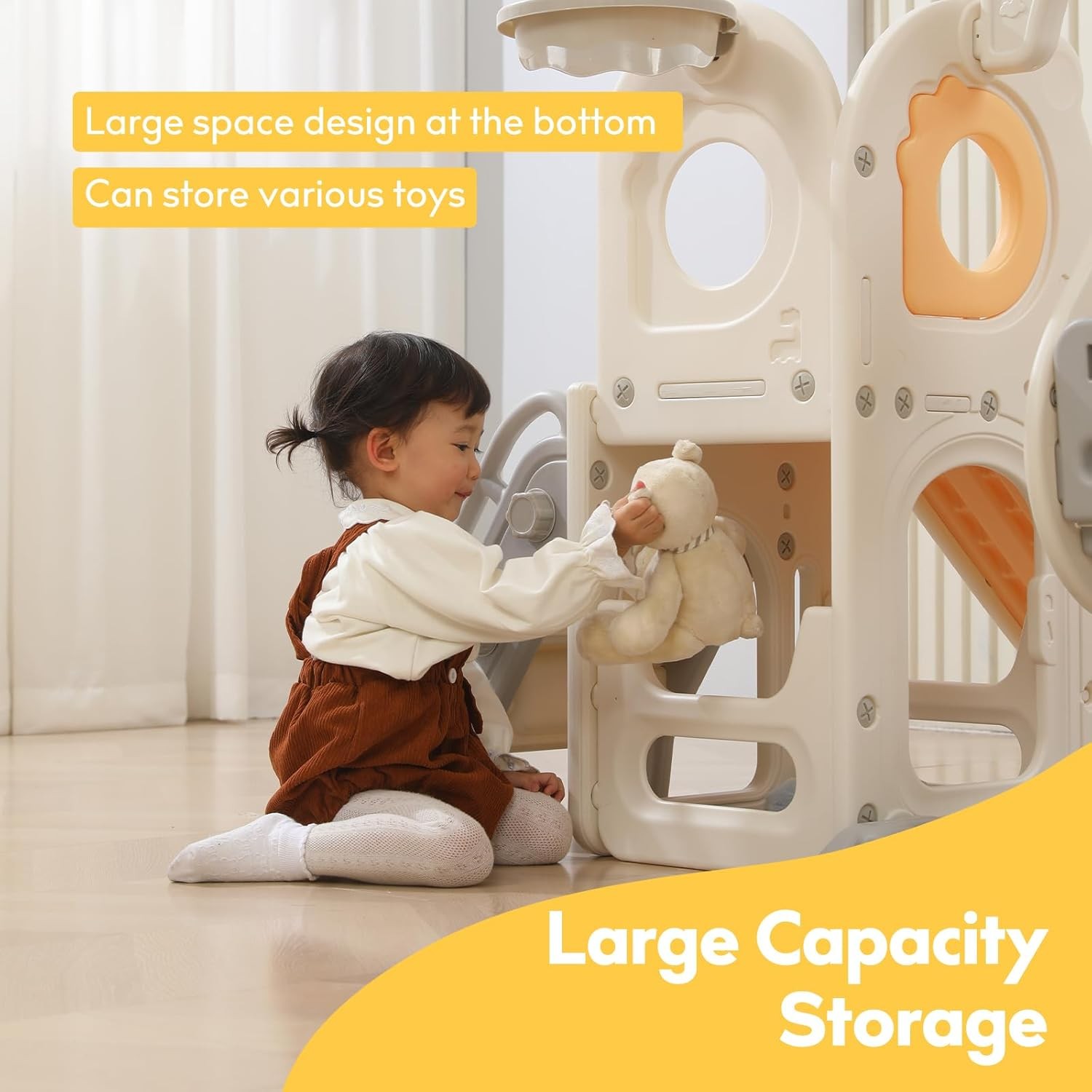 Freestanding Toddler Slide 5 in 1 Kid Playset for Age 1-3 L Shaped with Hoop