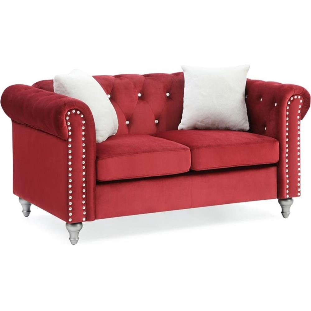 Glory Furniture Raisa Velvet Loveseat in Burgundy