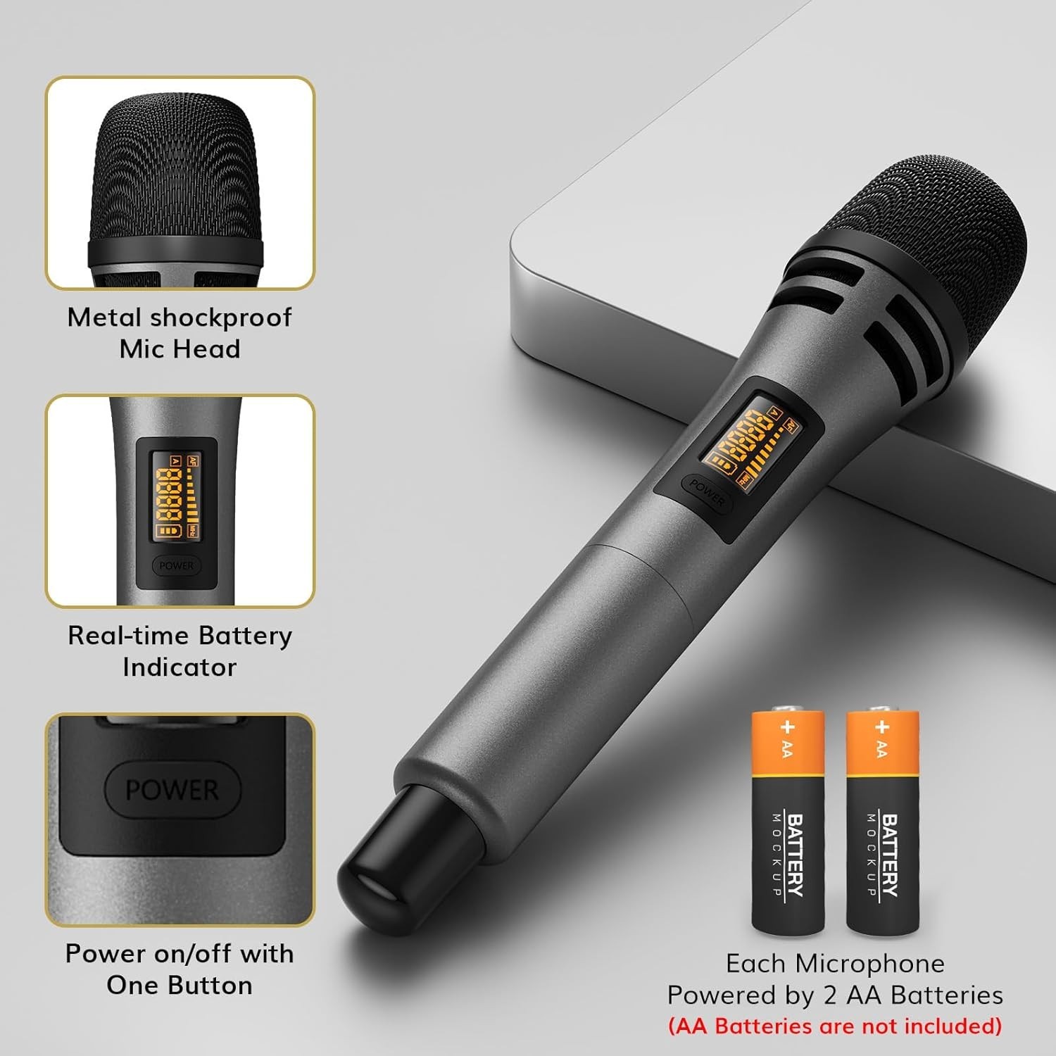 Wireless Microphone System - 4 Handheld Mics, 200ft Range for Karaoke Events