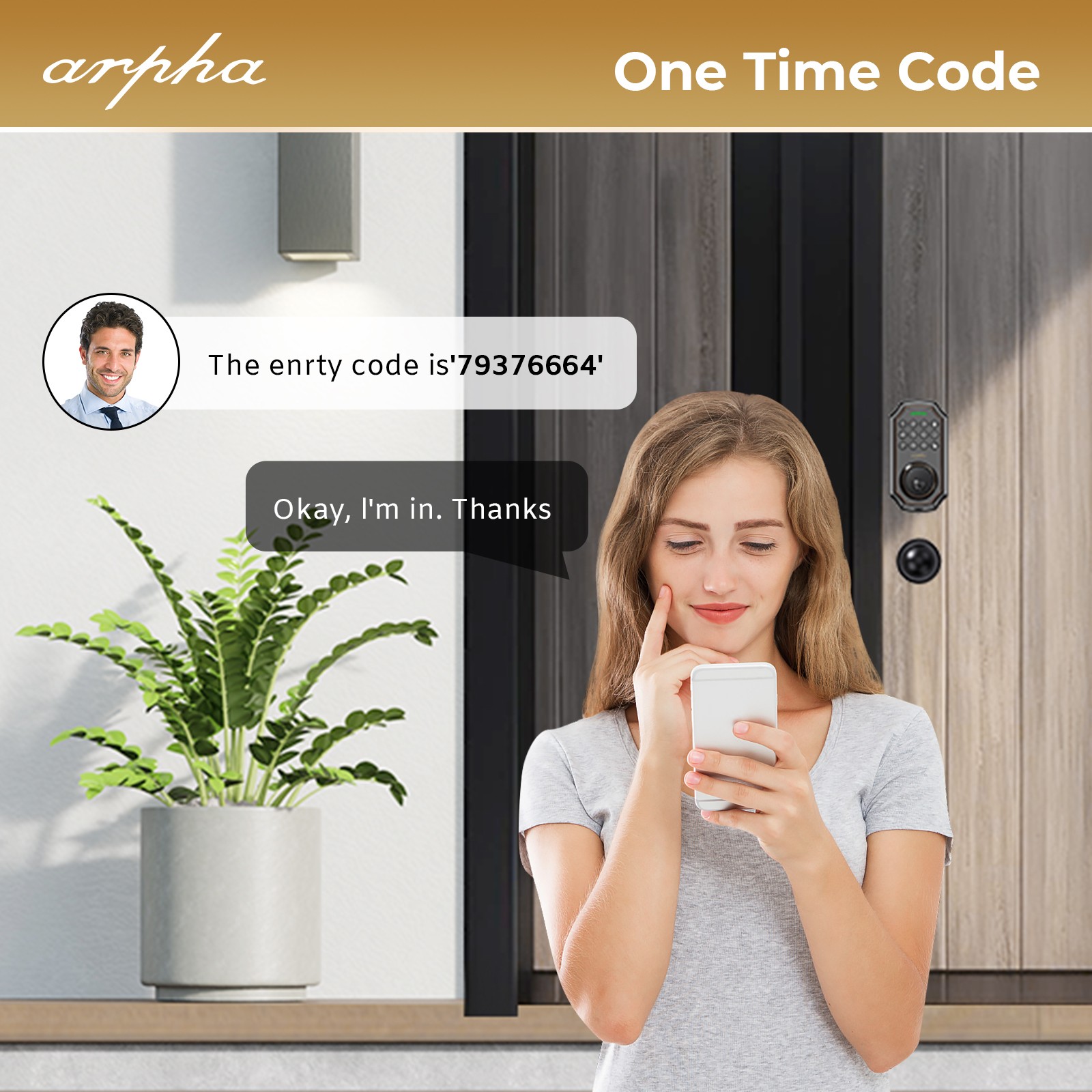 ARPHA Smart Keyless Entry Deadbolt Lock AutoLock Keypad Anti-Peeping 100 Codes
