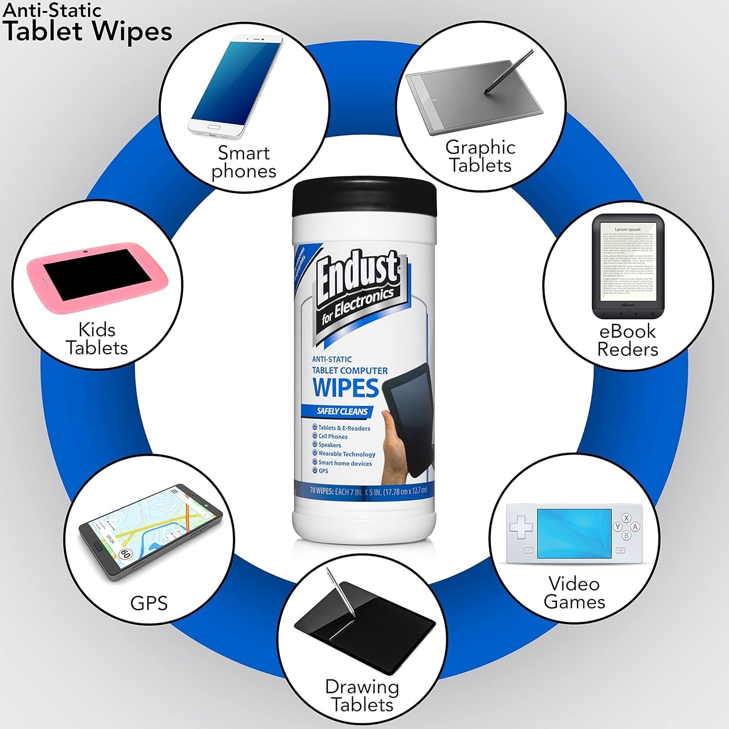 Touchscreen cleaning wipes, Great tablet wipes, 70 count