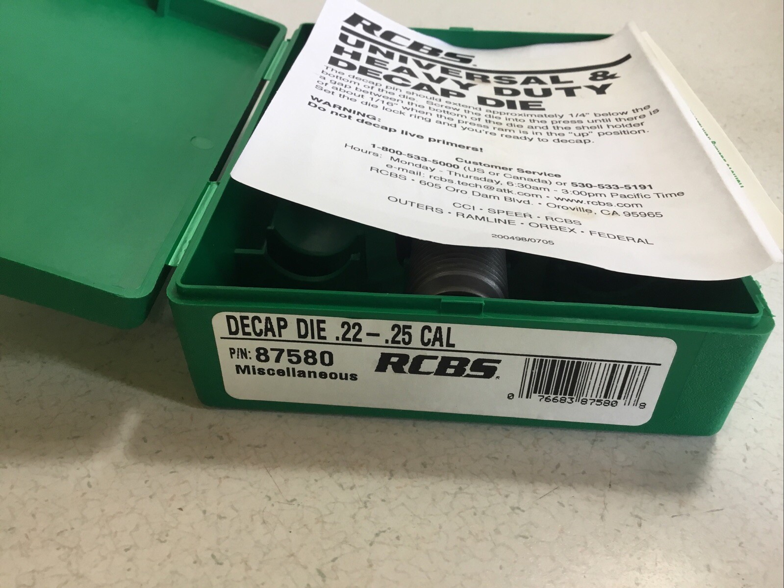 RCBS Universal Decap Dies 87580 Decapping Die  DS .22 - .25 Caliber Heavy Duty