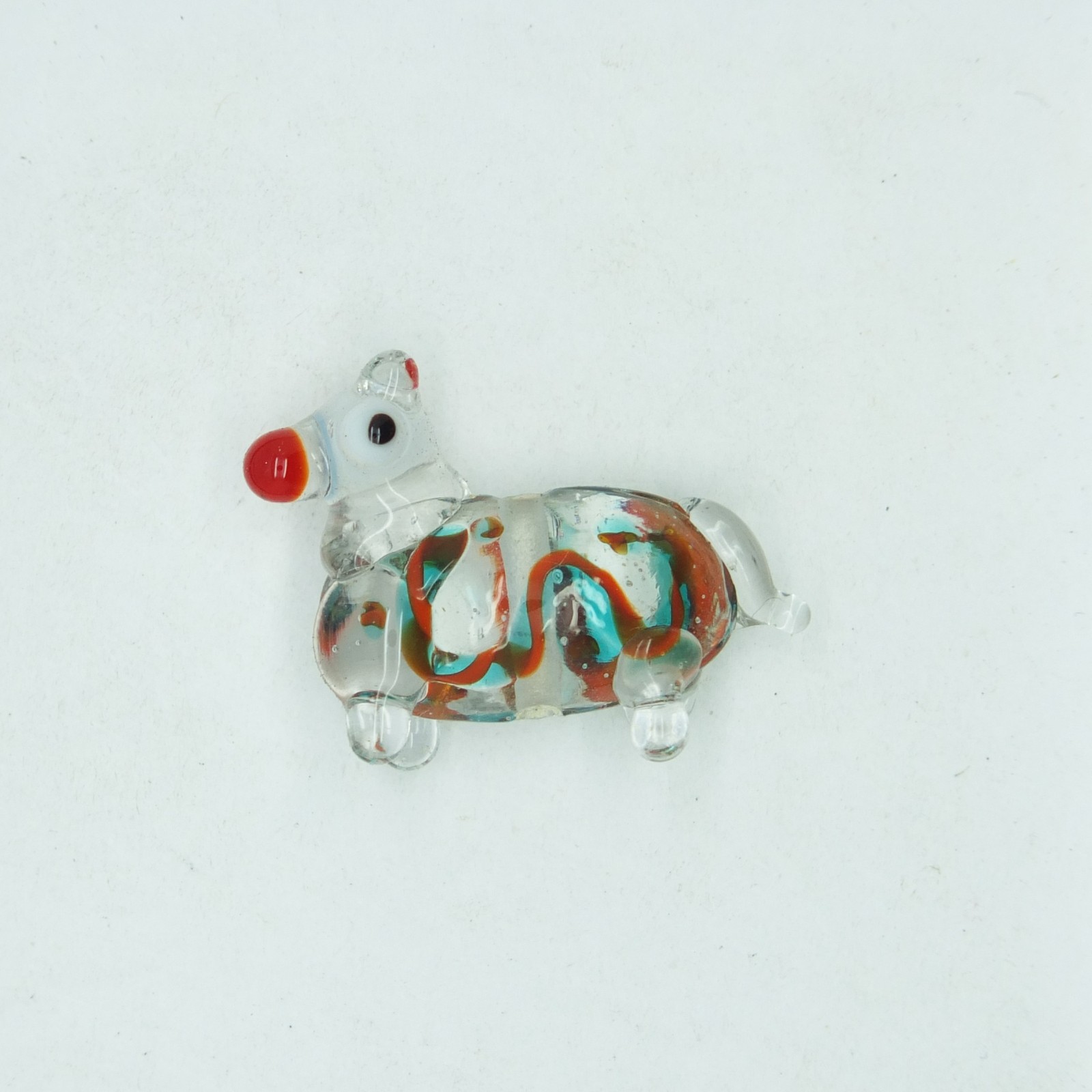 Glass Beads Teal Clear Color Lined Dog Animal 25mm. Pack of 10. Made in India.