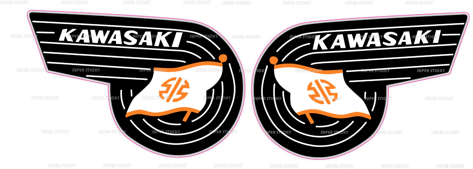 Kawasaki Retro Old Logo Set of 2 Left Right Vinyl Sticker Decal Motorcycle Wall