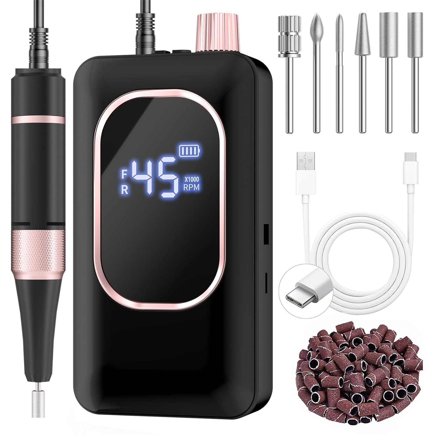 Professional Electric Nail Drill 45000RPM, Portable Nail File for Acrylic Gel Na
